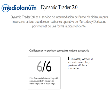 Indicador riesgo productos Banco Mediolanum